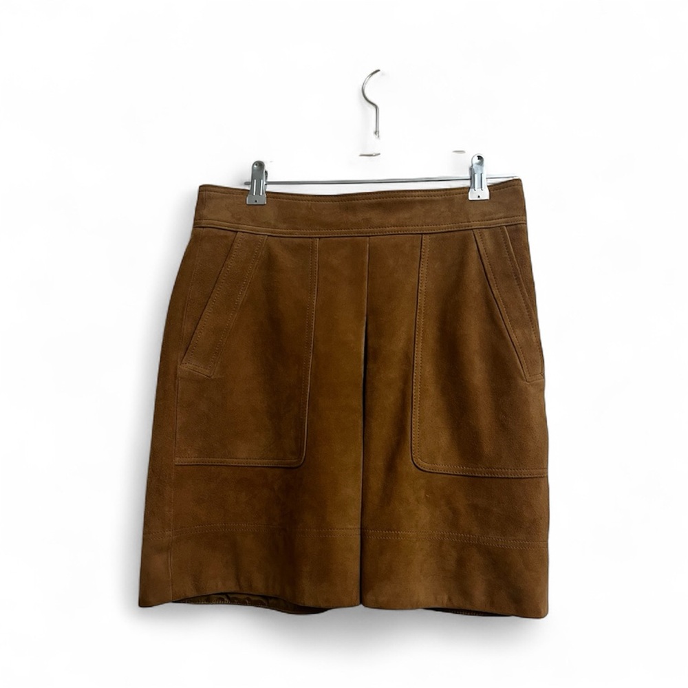 VINCE Suede Tan Leather Inverted Pleat Mini Skirt, size 4